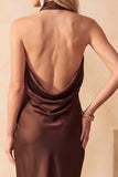Robe de mariage Satin Midi à col sirène en chocolat
