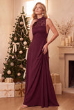 Robe longue de mariage en chiffon en traîne bordeaux ligne A
