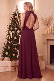 Robe longue de mariage en chiffon en traîne bordeaux ligne A