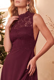 Robe longue de mariage en chiffon en traîne bordeaux ligne A
