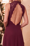 Robe longue de mariage en chiffon en traîne bordeaux ligne A