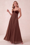 Robe maskini plissée Coffee A-Line Sweetheart avec poches