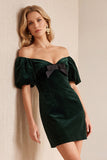 Bodycon en velours bourgogne à manches bouffantes à manches bouffantes courte robe de fête avec nœud