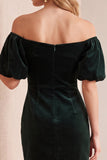Bodycon en velours bourgogne à manches bouffantes à manches bouffantes courte robe de fête avec nœud