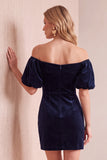 Bodycon en velours bourgogne à manches bouffantes à manches bouffantes courte robe de fête avec nœud
