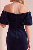 Bodycon en velours bourgogne à manches bouffantes à manches bouffantes courte robe de fête avec nœud