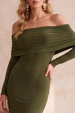 Robe longue d’invité de mariage sirène bleu foncé à manches longues froncées