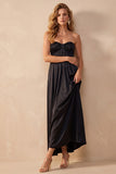 Robe longue de mariage noire en satin A, sans bretelles et froncées, longue robe d’invité