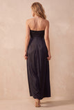 Robe longue de mariage noire en satin A, sans bretelles et froncées, longue robe d’invité