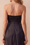 Robe longue de mariage noire en satin A, sans bretelles et froncées, longue robe d’invité