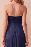 Robe longue de mariage noire en satin A, sans bretelles et froncées, longue robe d’invité
