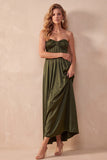 Robe longue de mariage noire en satin A, sans bretelles et froncées, longue robe d’invité