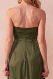 Robe longue de mariage noire en satin A, sans bretelles et froncées, longue robe d’invité