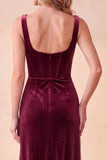 Corset bordeaux en velours fourreau à col carré à col carré froncé robe longue de fête avec poches