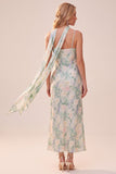 Robe longue invitée de mariage à bretelles fines imprimées vert clair avec poches