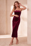 Robe de fête de fête Midi découpée en velours bourgogne bodycon découpe bretellée avec nœud