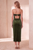 Robe de fête de fête Midi découpée en velours bourgogne bodycon découpe bretellée avec nœud
