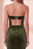 Robe de fête de fête Midi découpée en velours bourgogne bodycon découpe bretellée avec nœud