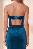 Robe de fête de fête Midi découpée en velours bourgogne bodycon découpe bretellée avec nœud