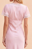 Robe de fête de fête midi à manches en V à fourreau à blush avec dentelle