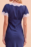 Robe de fête de fête midi à manches en V à fourreau à blush avec dentelle