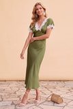 Robe de fête de fête midi à manches en V à fourreau à blush avec dentelle