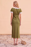 Robe de fête de fête midi à manches en V à fourreau à blush avec dentelle