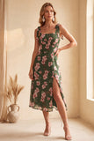Robe de mariage midi midi verte à col carré à col en A avec fente