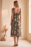 Robe de mariage midi midi verte à col carré à col en A avec fente