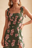 Robe de mariage midi midi verte à col carré à col en A avec fente