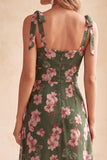 Robe de mariage midi midi verte à col carré à col en A avec fente