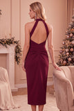 Robe de mariage Bordeaux Bodycon Bodycon Twiner Midi Midi Invitée avec poches