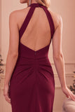 Robe de mariage Bordeaux Bodycon Bodycon Twiner Midi Midi Invitée avec poches