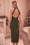 Robe de mariage Bordeaux Bodycon Bodycon Twiner Midi Midi Invitée avec poches