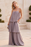 Robe de cérémonie fog en satin, à fines bretelles, à étages, longue, avec poches