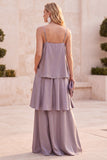 Robe de cérémonie fog en satin, à fines bretelles, à étages, longue, avec poches