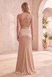 Robe de cérémonie longue champagne, coupe sirène, à paillettes, à une épaule