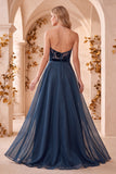 Robe de cérémonie longue en organza et velours, sans bretelles, ligne A