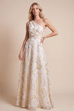 Robe de cérémonie longue, ligne A, à une épaule, ivoire
