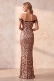 Robe longue de cérémonie kaki, coupe sirène, à épaules dénudées, à paillettes