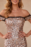Robe longue de cérémonie kaki, coupe sirène, à épaules dénudées, à paillettes