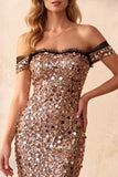 Robe longue de cérémonie kaki, coupe sirène, à épaules dénudées, à paillettes