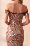 Robe longue de cérémonie kaki, coupe sirène, à épaules dénudées, à paillettes