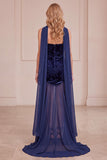 Robe de cérémonie longue en velours, coupe sirène, avec bustier et mousseline