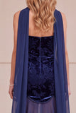 Robe de cérémonie longue en velours, coupe sirène, avec bustier et mousseline