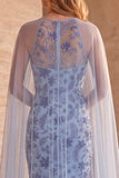 Robe de cérémonie longue à motifs floraux, coupe sirène, bleu ardoise, sans bretelles