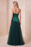Robe de cérémonie longue en satin, ligne A, vert foncé, avec perles