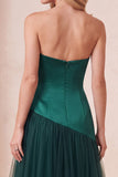 Robe de cérémonie longue en satin, ligne A, vert foncé, avec perles