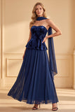 Robe de cérémonie longue en velours, à bretelles, en mousseline, imprimée, ligne A, bleu foncé