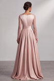 Robe mère de la mariée longue maugrey, à manches longues, à col V, ligne A, avec manches plissées et paillettes